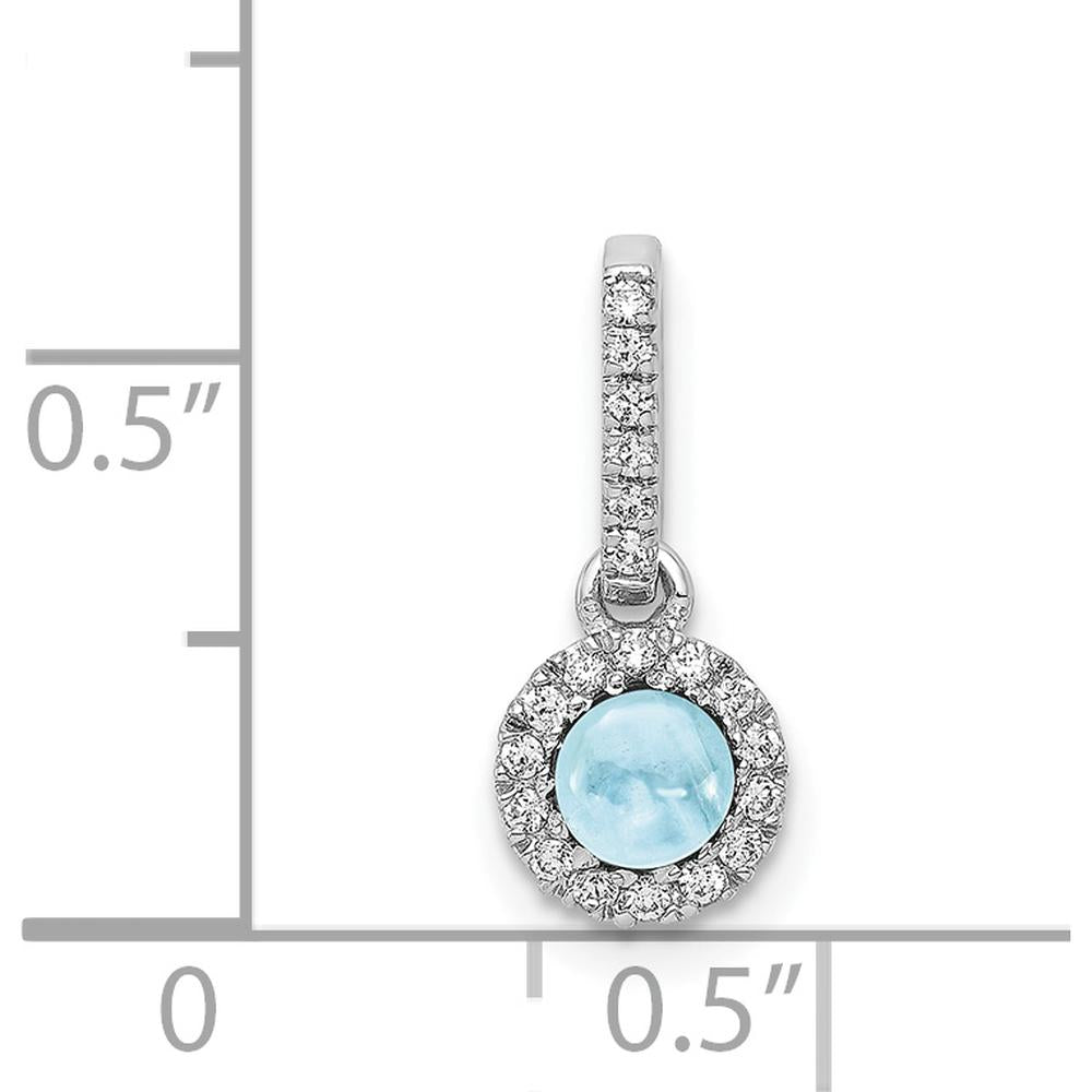 14K White Gold Diamond and 3.7mm Round Cabochon Aquamarine Halo Pendant - 0.47 Carat Aquamarine Weight by Monteluci Fine Jewelry