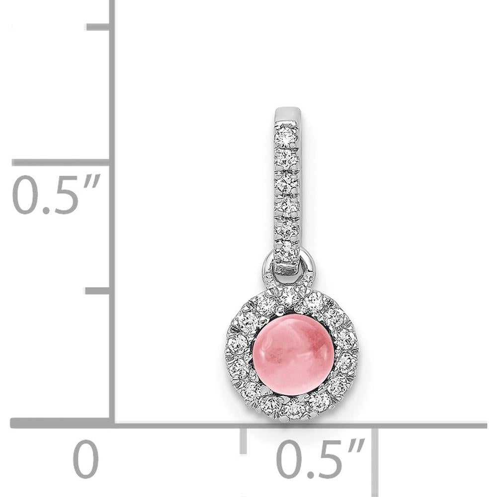 14K White Gold Diamond and 3.7mm Round Cabochon Pink Tourmaline Halo Pendant - 0.47 Carat Total Pink Tourmaline Weight by Monteluci Fine Jewelry