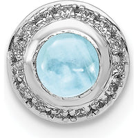 14K White Gold Diamond and 4mm Round Cabochon Aquamarine Halo Slide Pendant - 0.475 Carat Aquamarine, 0.075 Carat Diamond by Monteluci Fine Jewelry