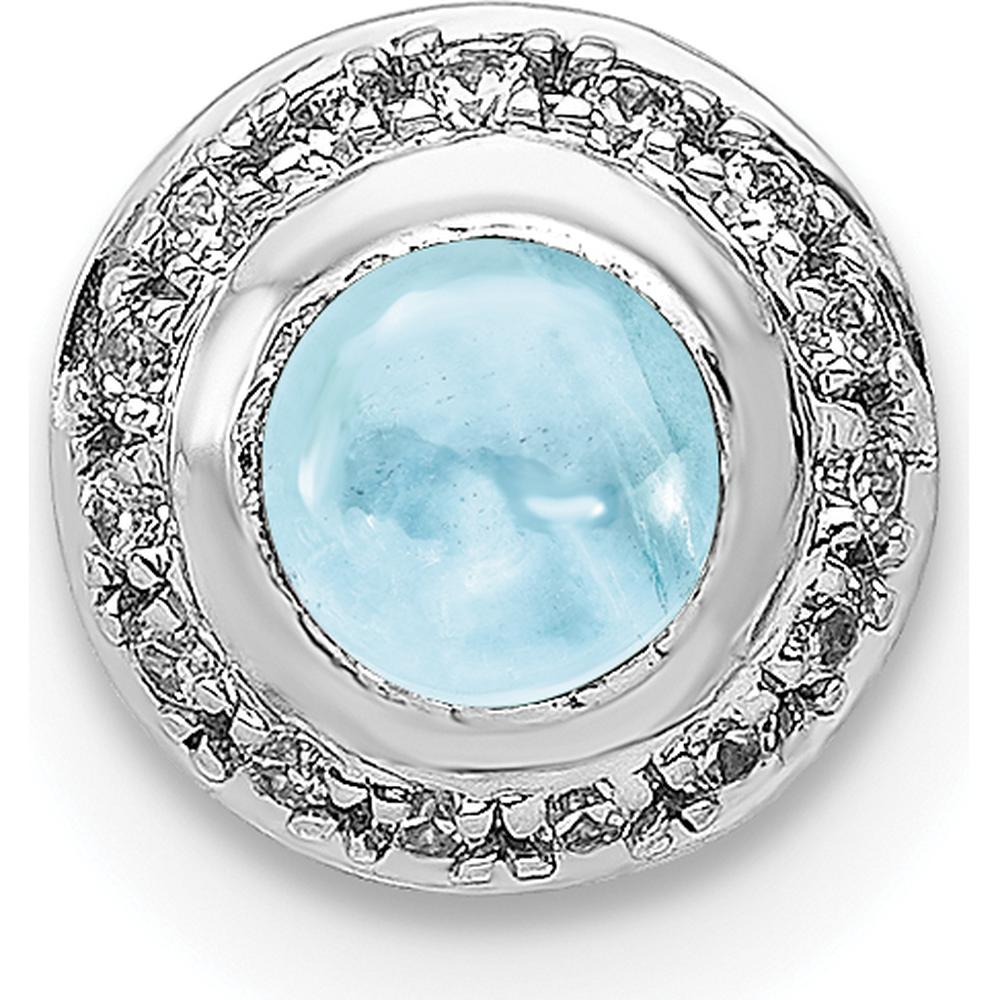 14K White Gold Diamond and 4mm Round Cabochon Aquamarine Halo Slide Pendant - 0.475 Carat Aquamarine, 0.075 Carat Diamond by Monteluci Fine Jewelry