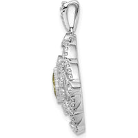 14K White Gold Diamond and 4mm Square Peridot Filigree Pendant - 0.39 Carat Peridot, 0.03 Carat Total Diamond Weight by Monteluci Fine Jewelry