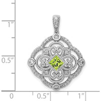 14K White Gold Diamond and 4mm Square Peridot Filigree Pendant - 0.39 Carat Peridot, 0.03 Carat Total Diamond Weight by Monteluci Fine Jewelry