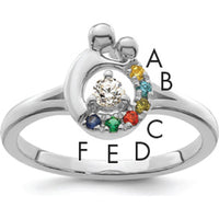 14K White Gold Diamond and 6 Birthstone Mother/Child Ring Semi-Mount with Round Diamond Center by 0