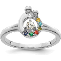 14K White Gold Diamond and 6 Birthstone Mother/Child Ring Semi-Mount with Round Diamond Center by 0
