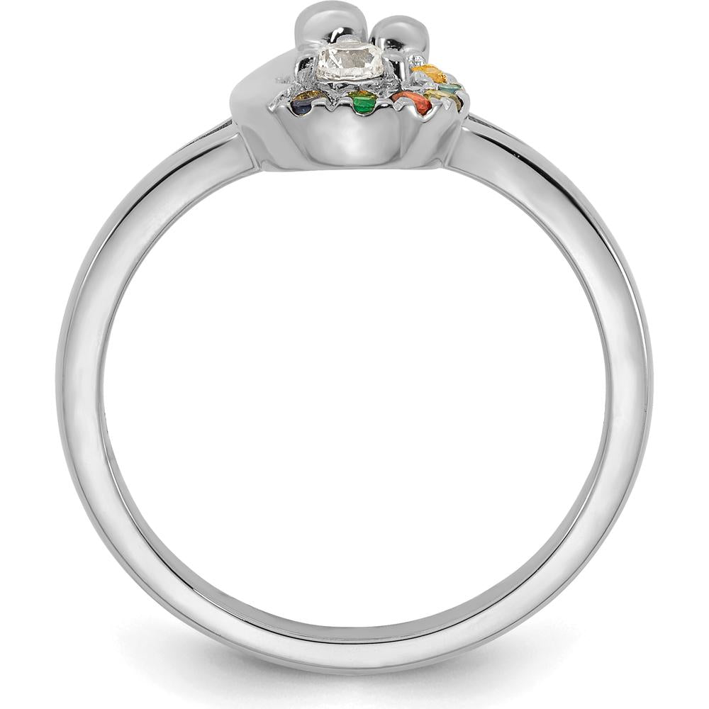 14K White Gold Diamond and 6 Birthstone Mother/Child Ring Semi-Mount with Round Diamond Center by 0