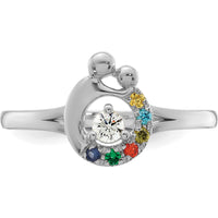 14K White Gold Diamond and 6 Birthstone Mother/Child Ring Semi-Mount with Round Diamond Center by 0
