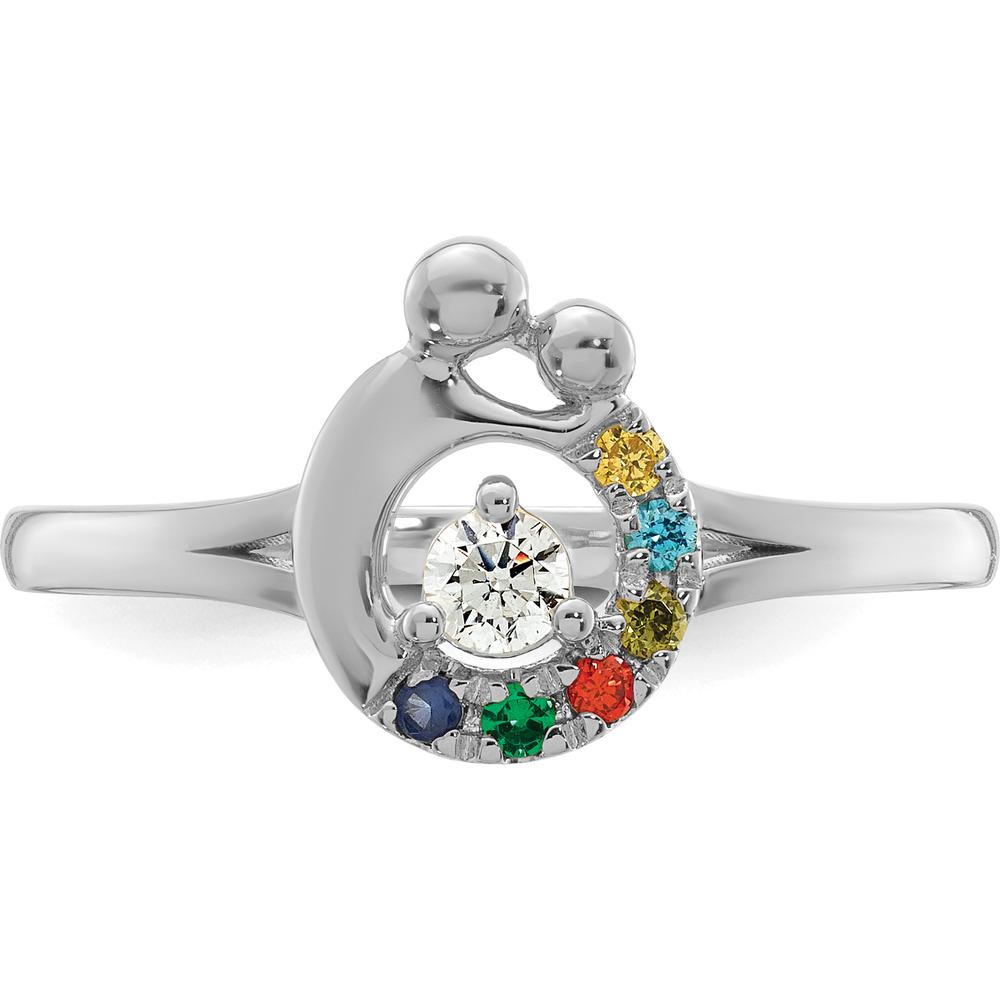 14K White Gold Diamond and 6 Birthstone Mother/Child Ring Semi-Mount with Round Diamond Center by 0