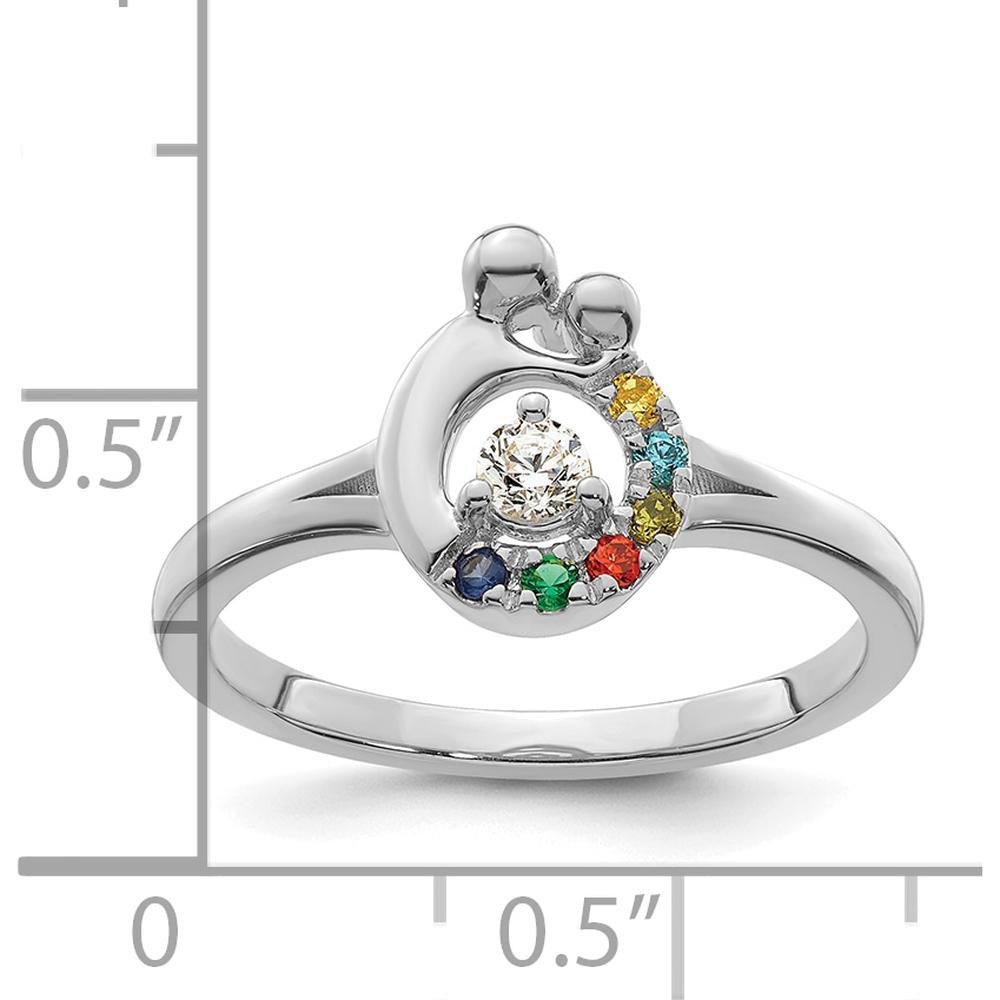 14K White Gold Diamond and 6 Birthstone Mother/Child Ring Semi-Mount with Round Diamond Center by 0