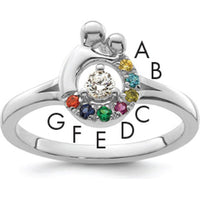 14K White Gold Diamond and 7 Birthstone Mother & Child Ring - Custom Set with Round Diamond and Multi-Gem Half Halo by 0