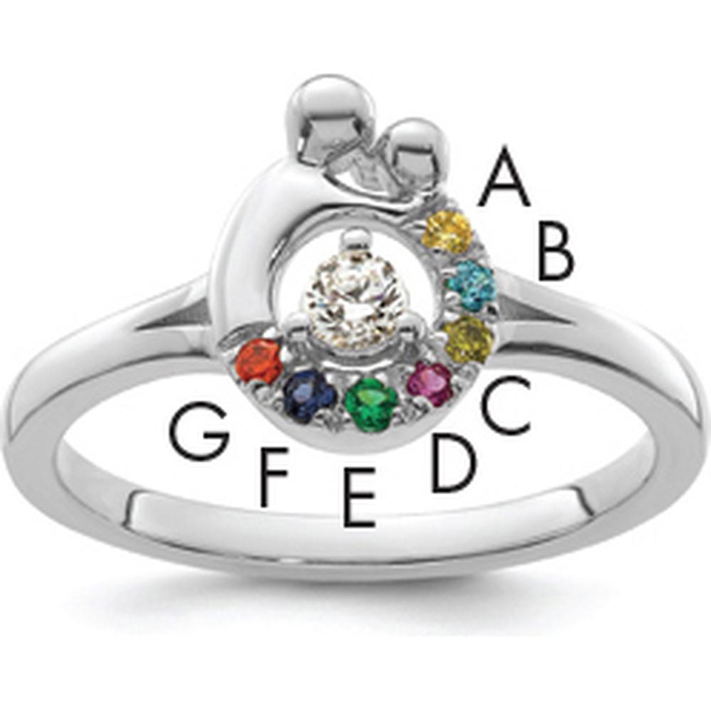 14K White Gold Diamond and 7 Birthstone Mother & Child Ring - Custom Set with Round Diamond and Multi-Gem Half Halo by 0