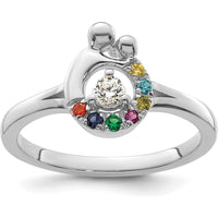 14K White Gold Diamond and 7 Birthstone Mother & Child Ring - Custom Set with Round Diamond and Multi-Gem Half Halo by 0