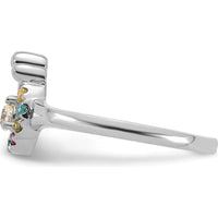 14K White Gold Diamond and 7 Birthstone Mother & Child Ring - Custom Set with Round Diamond and Multi-Gem Half Halo by 0