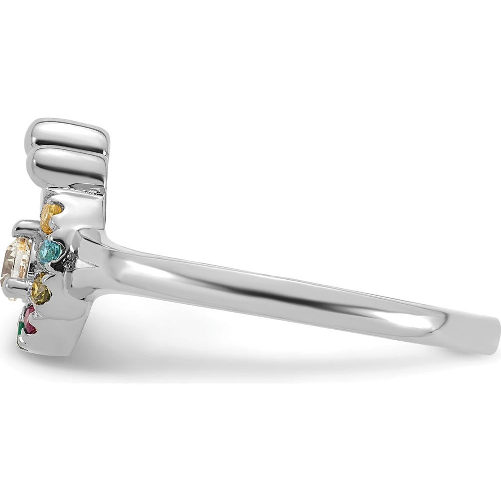 14K White Gold Diamond and 7 Birthstone Mother & Child Ring - Custom Set with Round Diamond and Multi-Gem Half Halo by 0