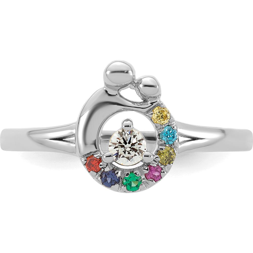 14K White Gold Diamond and 7 Birthstone Mother & Child Ring - Custom Set with Round Diamond and Multi-Gem Half Halo by 0