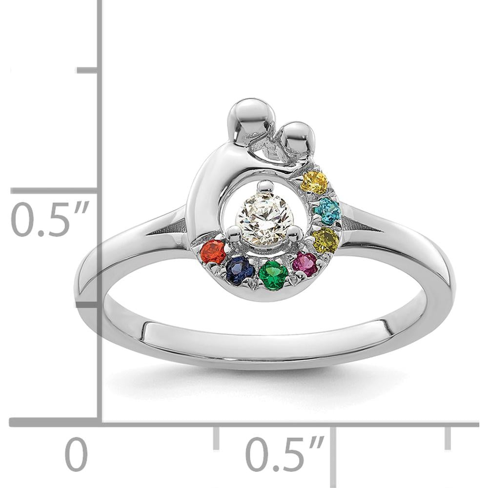 14K White Gold Diamond and 7 Birthstone Mother & Child Ring - Custom Set with Round Diamond and Multi-Gem Half Halo by 0