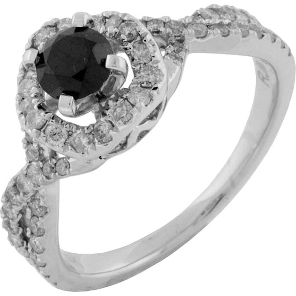 14K White Gold Diamond & Black Diamond Engagement Ring - 1.00 Carats Total Diamond Weight