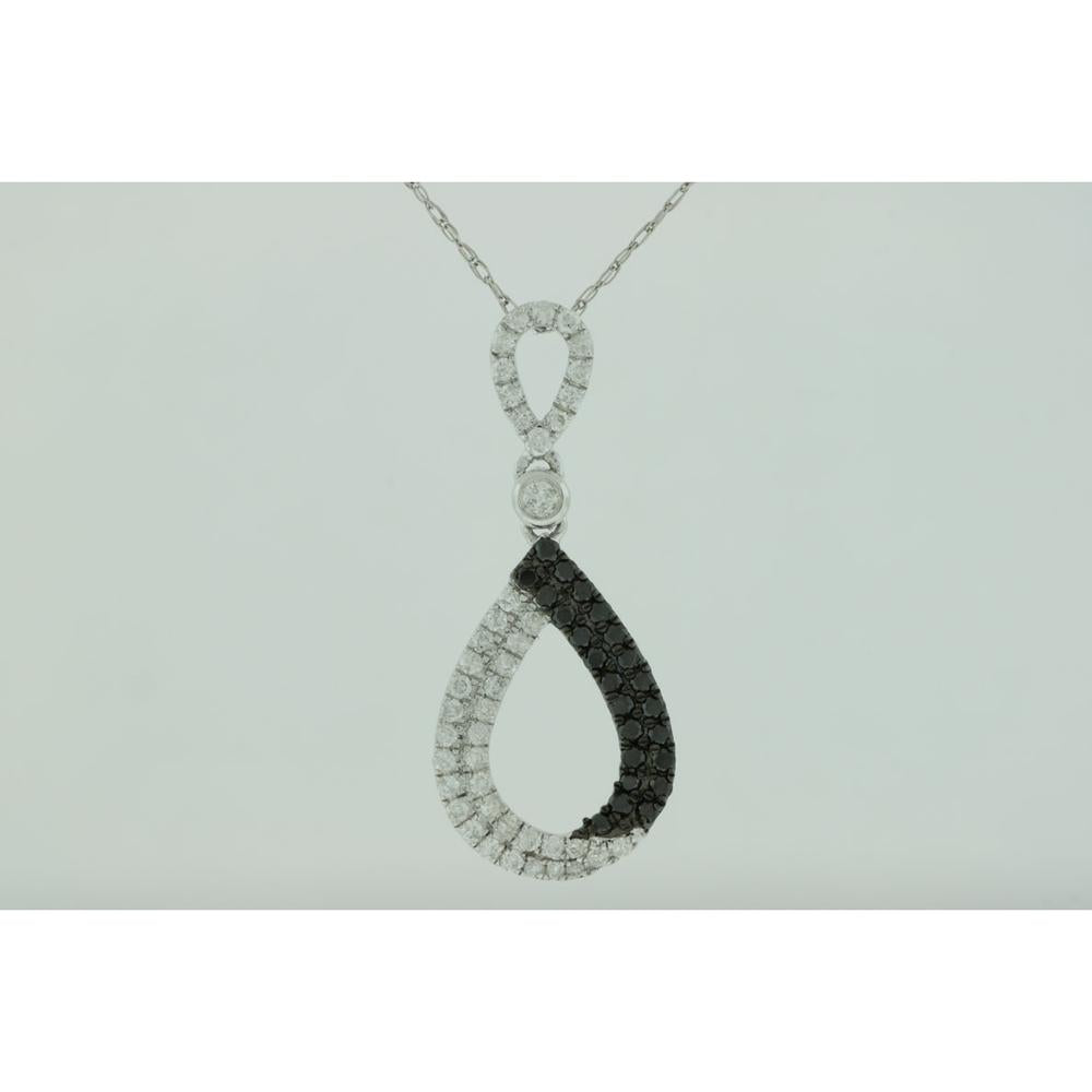 14K White Gold Diamond & Black Diamond Teardrop Pendant - 0.50 Carats Total Diamond Weight