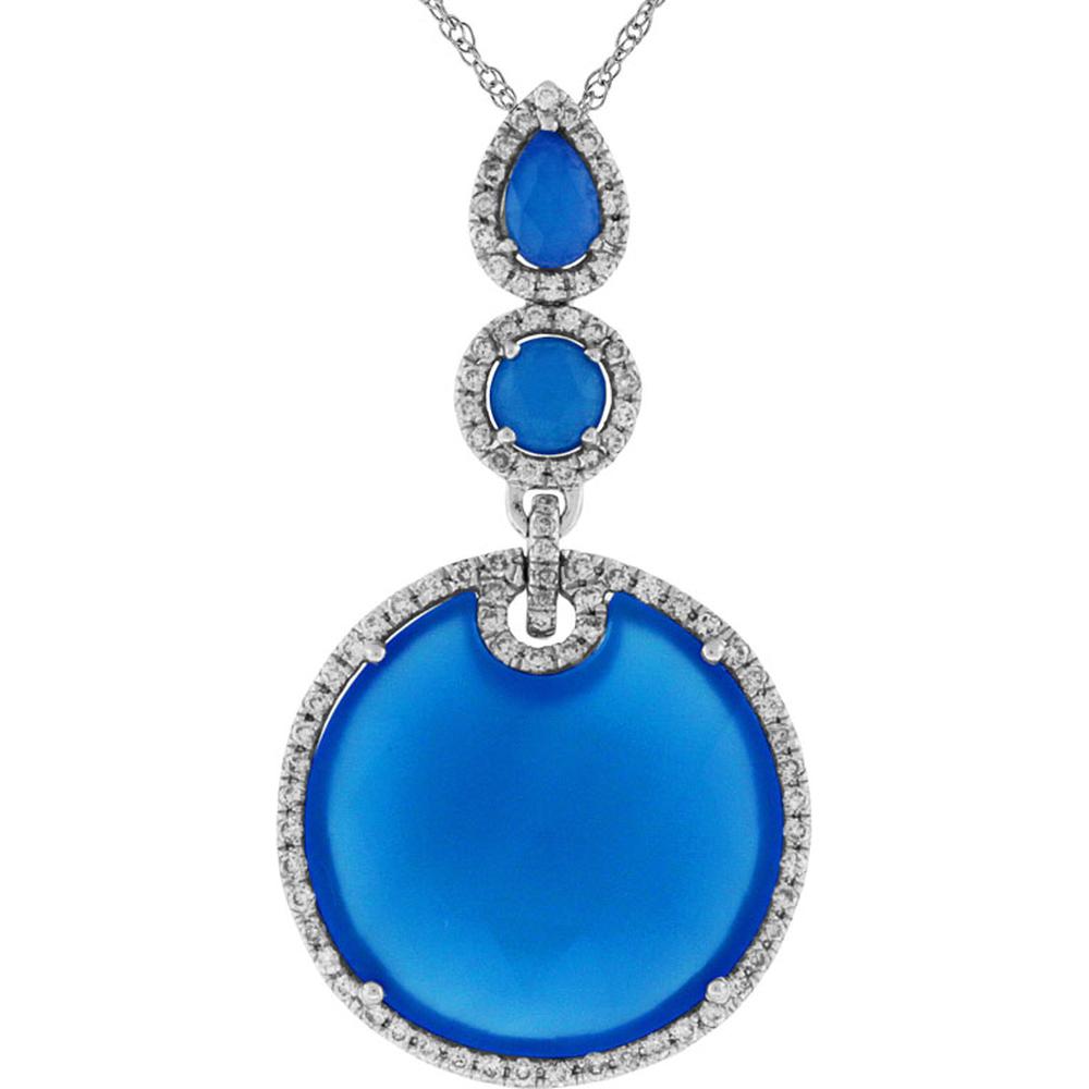 14K White Gold Diamond & Blue Agate Pendant with Round Diamonds - 0.44 Carats Total Diamond Weight
