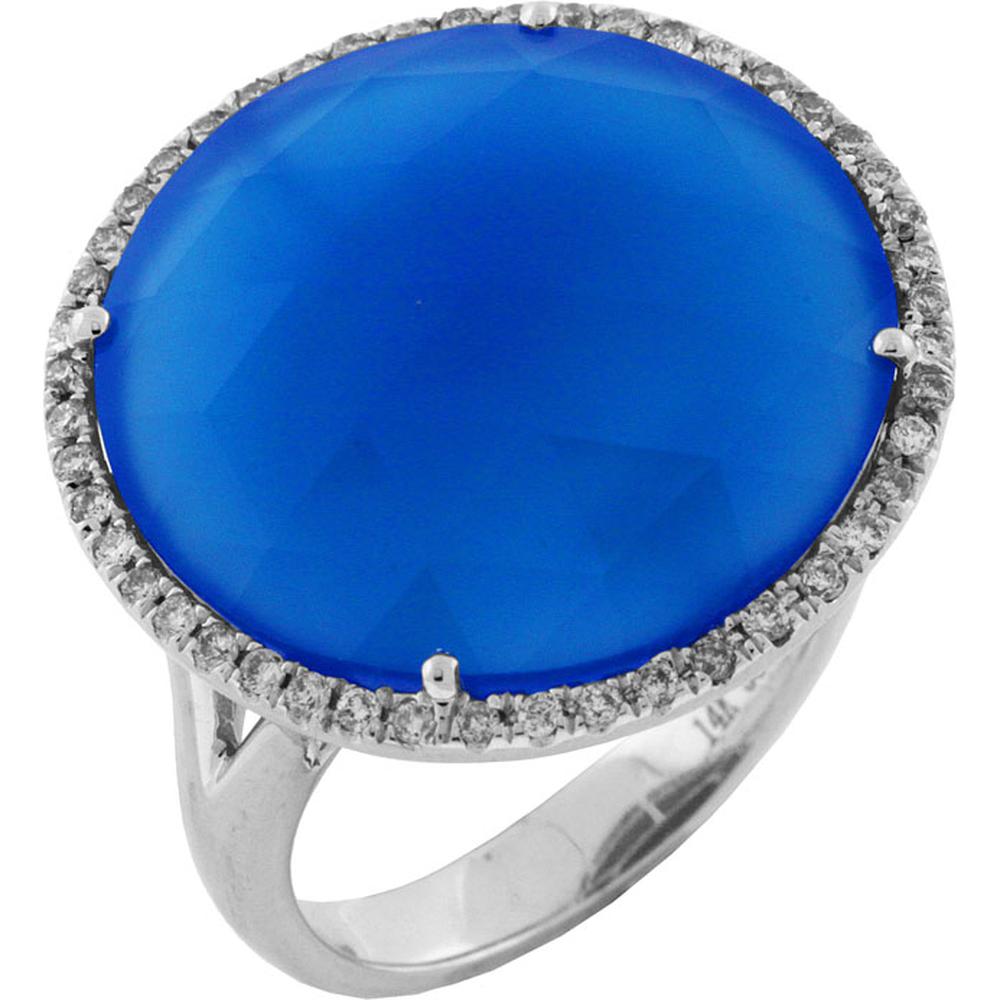 14K White Gold Diamond & Blue Agate Ring with Round Diamonds - 0.24 Carats Total Diamond Weight