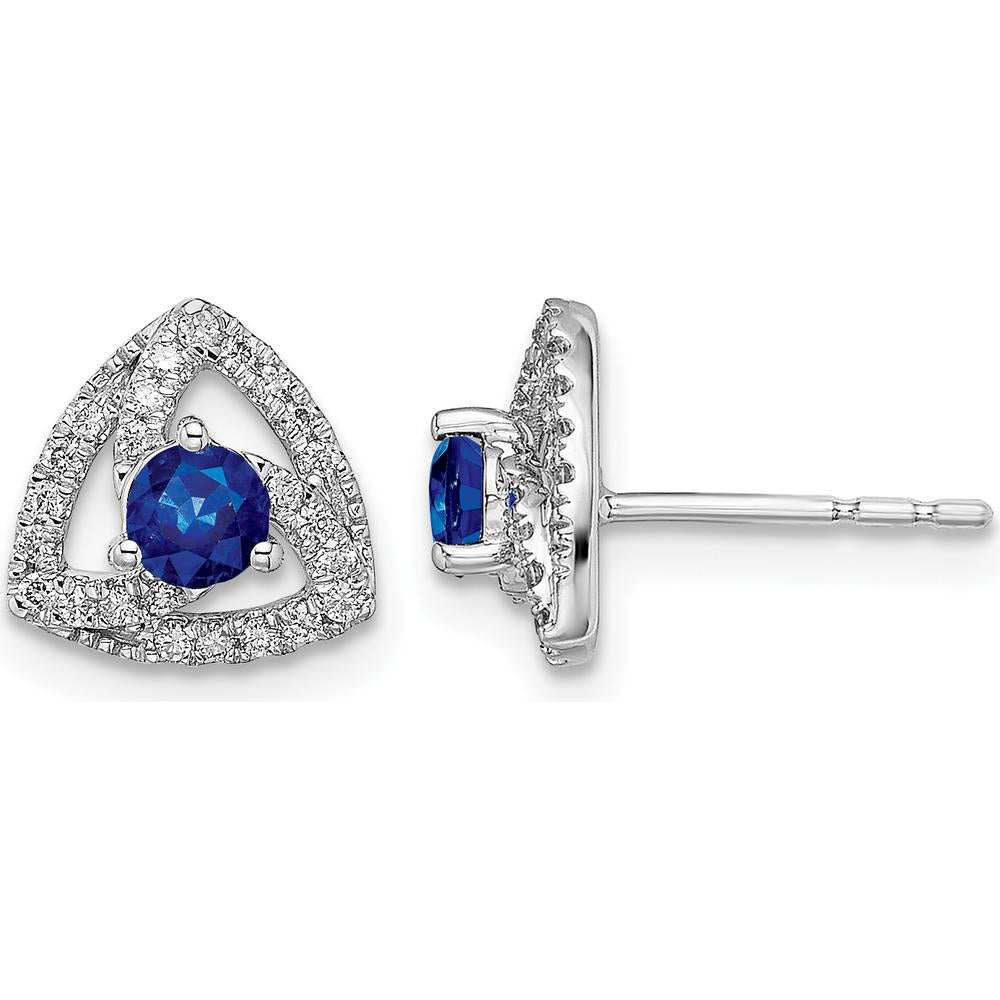 14K White Gold Diamond and Blue Sapphire Triangle Post Earrings - 0.164 Carat Total Gem Weight by Monteluci Fine Jewelry