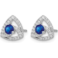 14K White Gold Diamond and Blue Sapphire Triangle Post Earrings - 0.164 Carat Total Gem Weight by Monteluci Fine Jewelry