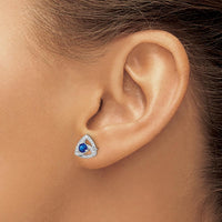 14K White Gold Diamond and Blue Sapphire Triangle Post Earrings - 0.164 Carat Total Gem Weight by Monteluci Fine Jewelry