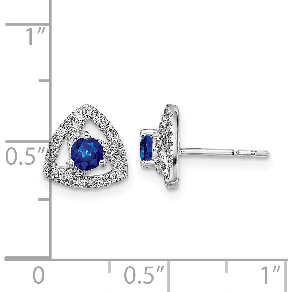 14K White Gold Diamond and Blue Sapphire Triangle Post Earrings - 0.164 Carat Total Gem Weight by Monteluci Fine Jewelry