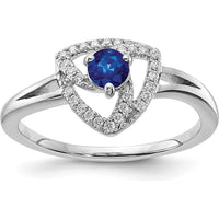 14K White Gold Diamond and Blue Sapphire Triangle Ring - 0.34 Carat Sapphire, 0.13 Carat Total Diamond Weight by 0