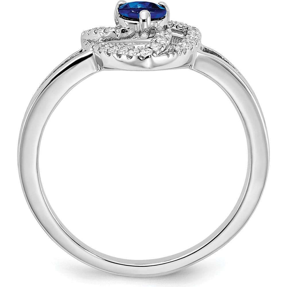 14K White Gold Diamond and Blue Sapphire Triangle Ring - 0.34 Carat Sapphire, 0.13 Carat Total Diamond Weight by 0