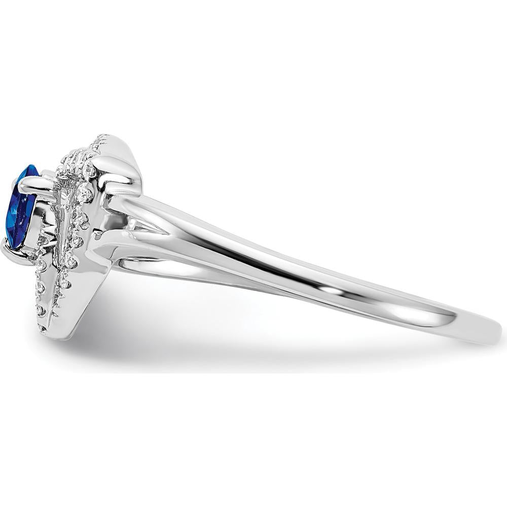 14K White Gold Diamond and Blue Sapphire Triangle Ring - 0.34 Carat Sapphire, 0.13 Carat Total Diamond Weight by 0