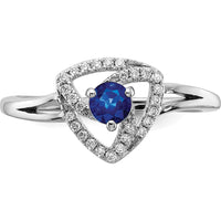 14K White Gold Diamond and Blue Sapphire Triangle Ring - 0.34 Carat Sapphire, 0.13 Carat Total Diamond Weight by 0