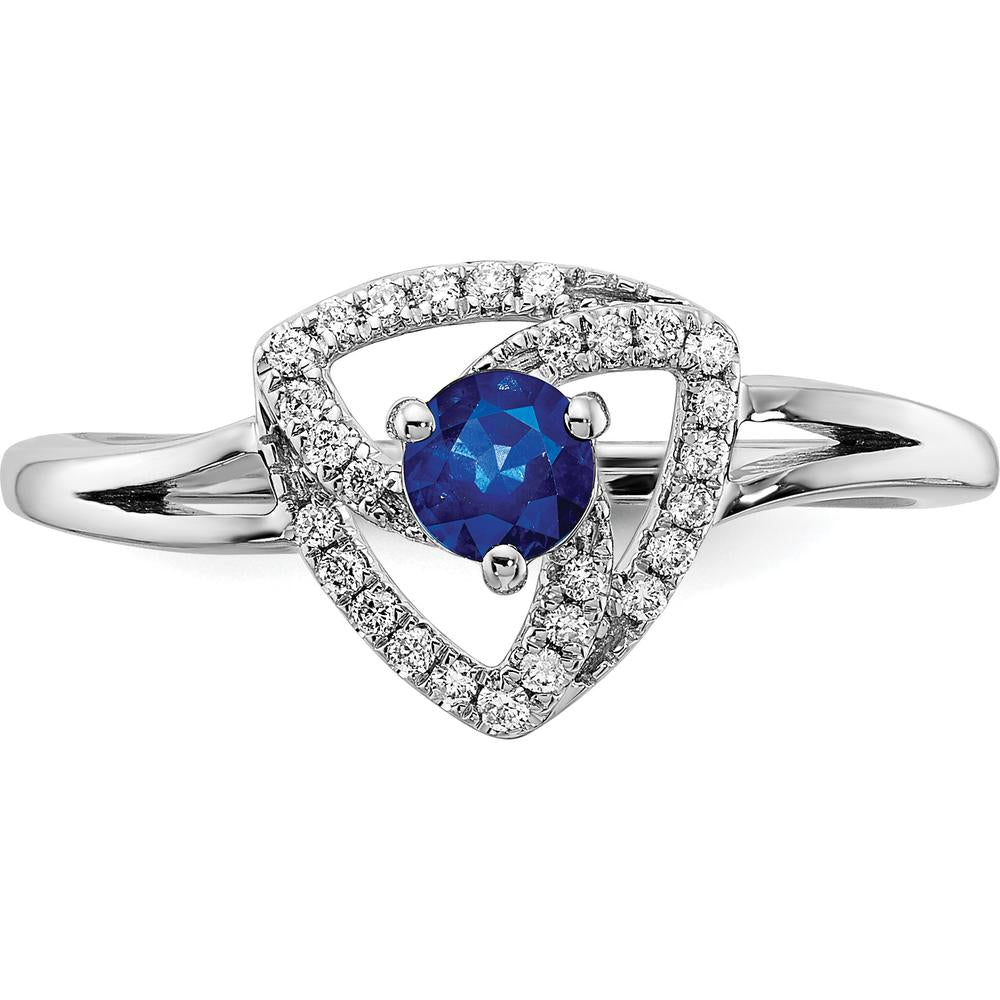 14K White Gold Diamond and Blue Sapphire Triangle Ring - 0.34 Carat Sapphire, 0.13 Carat Total Diamond Weight by 0