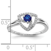 14K White Gold Diamond and Blue Sapphire Triangle Ring - 0.34 Carat Sapphire, 0.13 Carat Total Diamond Weight by 0