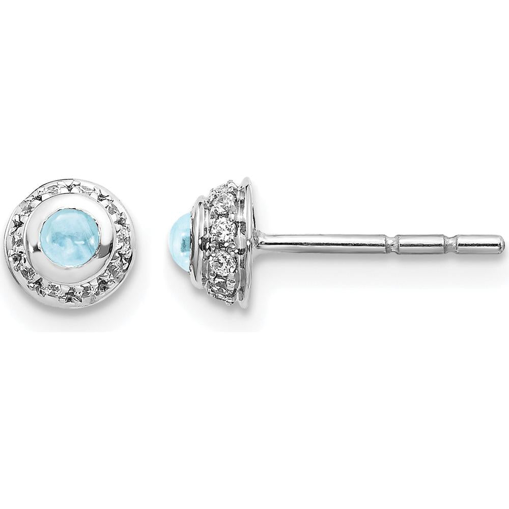 14K White Gold Diamond and Cabochon Aquamarine Earrings - 0.118 Carats Aquamarine, 0.010 Carats Total Diamond Weight by Monteluci Fine Jewelry
