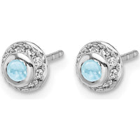 14K White Gold Diamond and Cabochon Aquamarine Earrings - 0.118 Carats Aquamarine, 0.010 Carats Total Diamond Weight by Monteluci Fine Jewelry