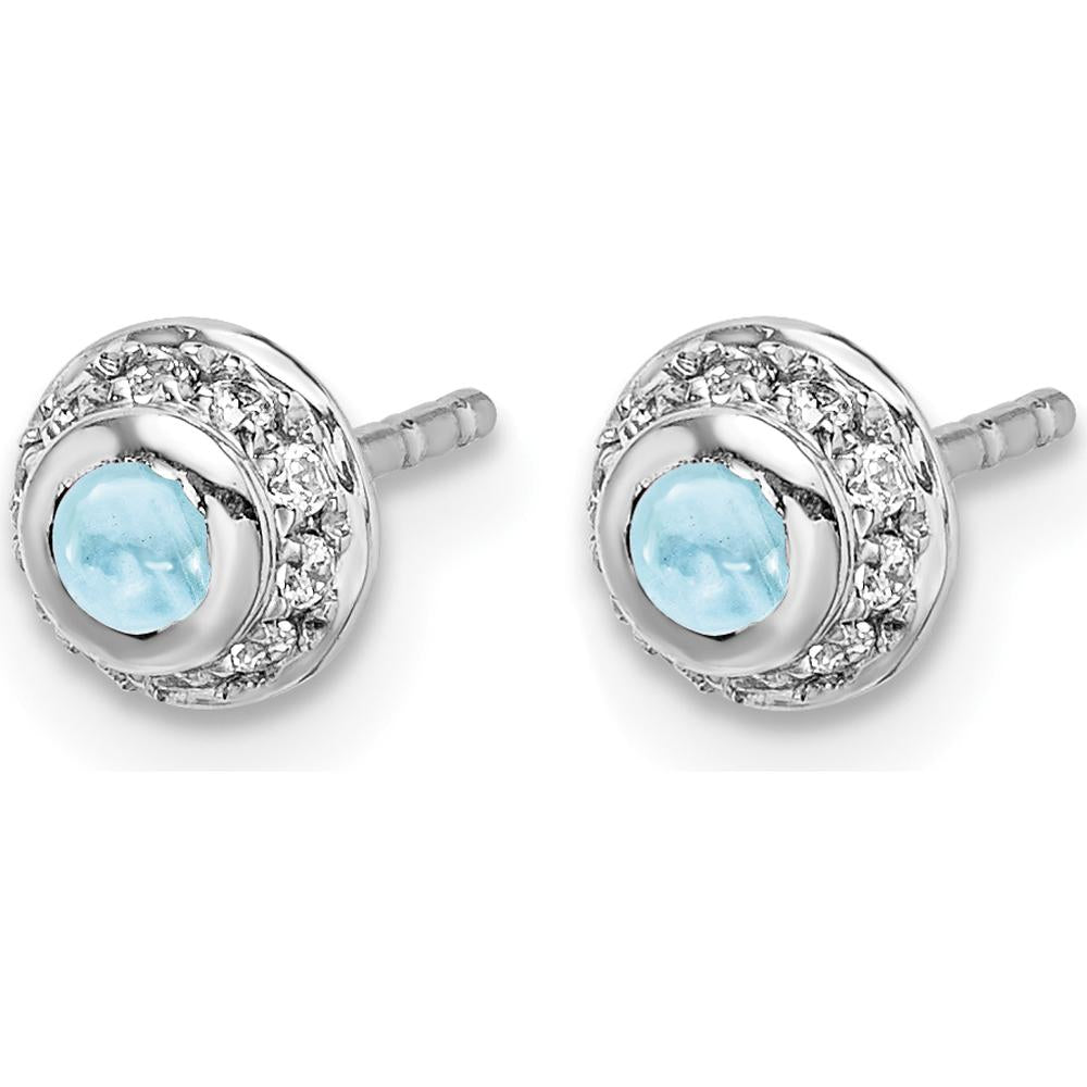 14K White Gold Diamond and Cabochon Aquamarine Earrings - 0.118 Carats Aquamarine, 0.010 Carats Total Diamond Weight by Monteluci Fine Jewelry