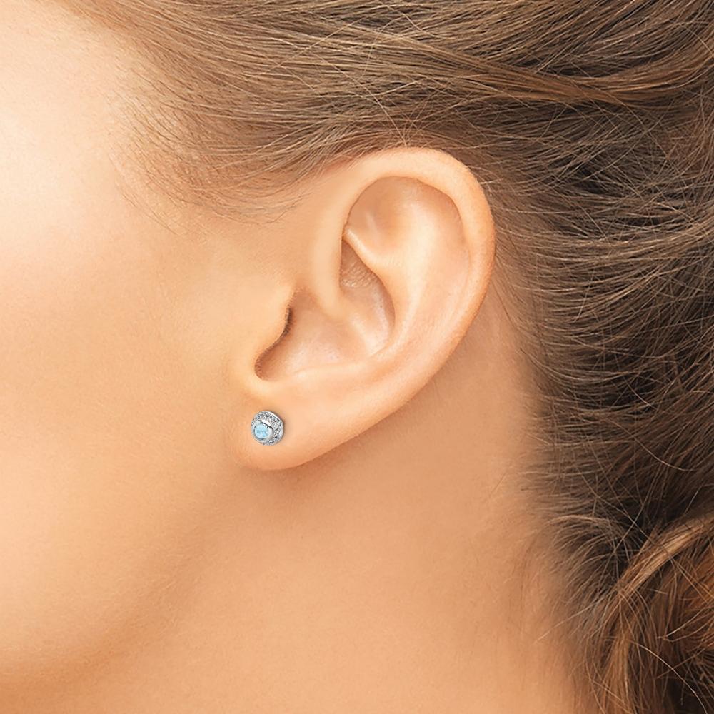 14K White Gold Diamond and Cabochon Aquamarine Earrings - 0.118 Carats Aquamarine, 0.010 Carats Total Diamond Weight by Monteluci Fine Jewelry