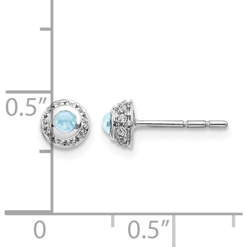 14K White Gold Diamond and Cabochon Aquamarine Earrings - 0.118 Carats Aquamarine, 0.010 Carats Total Diamond Weight by Monteluci Fine Jewelry