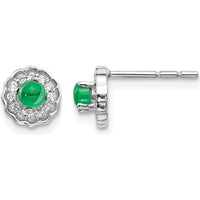 14K White Gold Diamond and Cabochon Emerald Button Earrings - 0.225 Carats Emerald, 0.096 Carats Total Diamond Weight by Monteluci Fine Jewelry