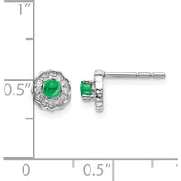 14K White Gold Diamond and Cabochon Emerald Button Earrings - 0.225 Carats Emerald, 0.096 Carats Total Diamond Weight by Monteluci Fine Jewelry