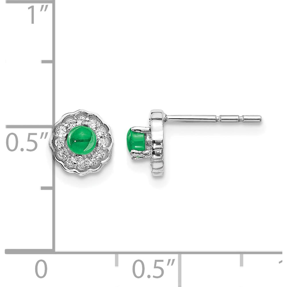 14K White Gold Diamond and Cabochon Emerald Button Earrings - 0.225 Carats Emerald, 0.096 Carats Total Diamond Weight by Monteluci Fine Jewelry