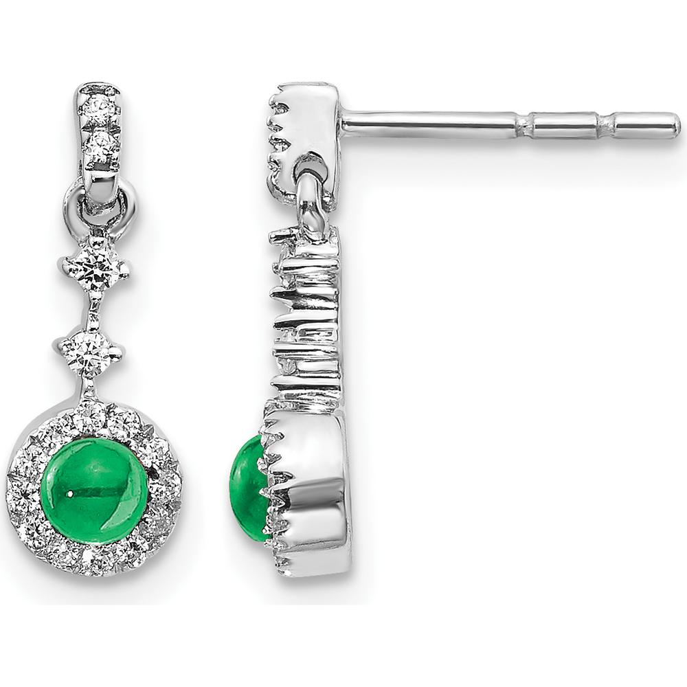14K White Gold Diamond and Cabochon Emerald Drop Earrings - 0.46 Carats Total Emerald Weight, 0.04 Carats Total Diamond Weight by Monteluci Fine Jewelry