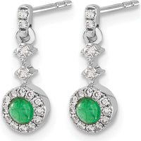 14K White Gold Diamond and Cabochon Emerald Drop Earrings - 0.46 Carats Total Emerald Weight, 0.04 Carats Total Diamond Weight by Monteluci Fine Jewelry