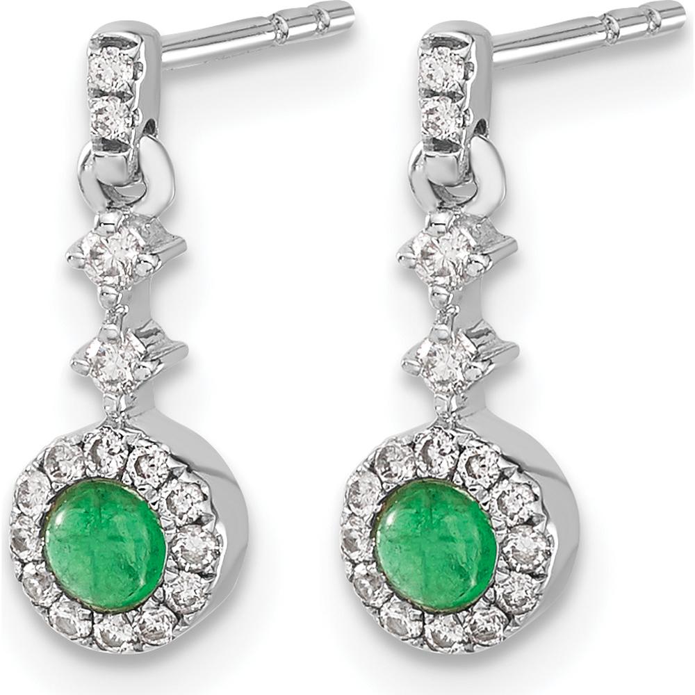 14K White Gold Diamond and Cabochon Emerald Drop Earrings - 0.46 Carats Total Emerald Weight, 0.04 Carats Total Diamond Weight by Monteluci Fine Jewelry