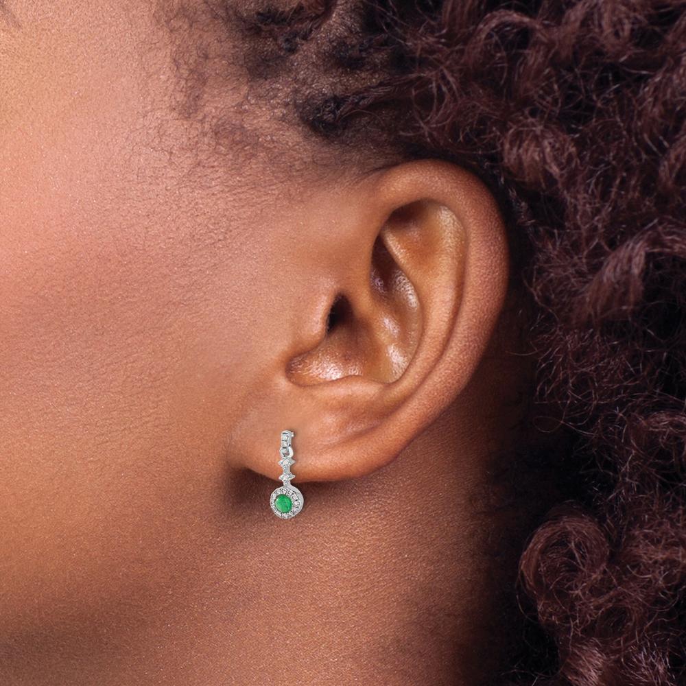 14K White Gold Diamond and Cabochon Emerald Drop Earrings - 0.46 Carats Total Emerald Weight, 0.04 Carats Total Diamond Weight by Monteluci Fine Jewelry