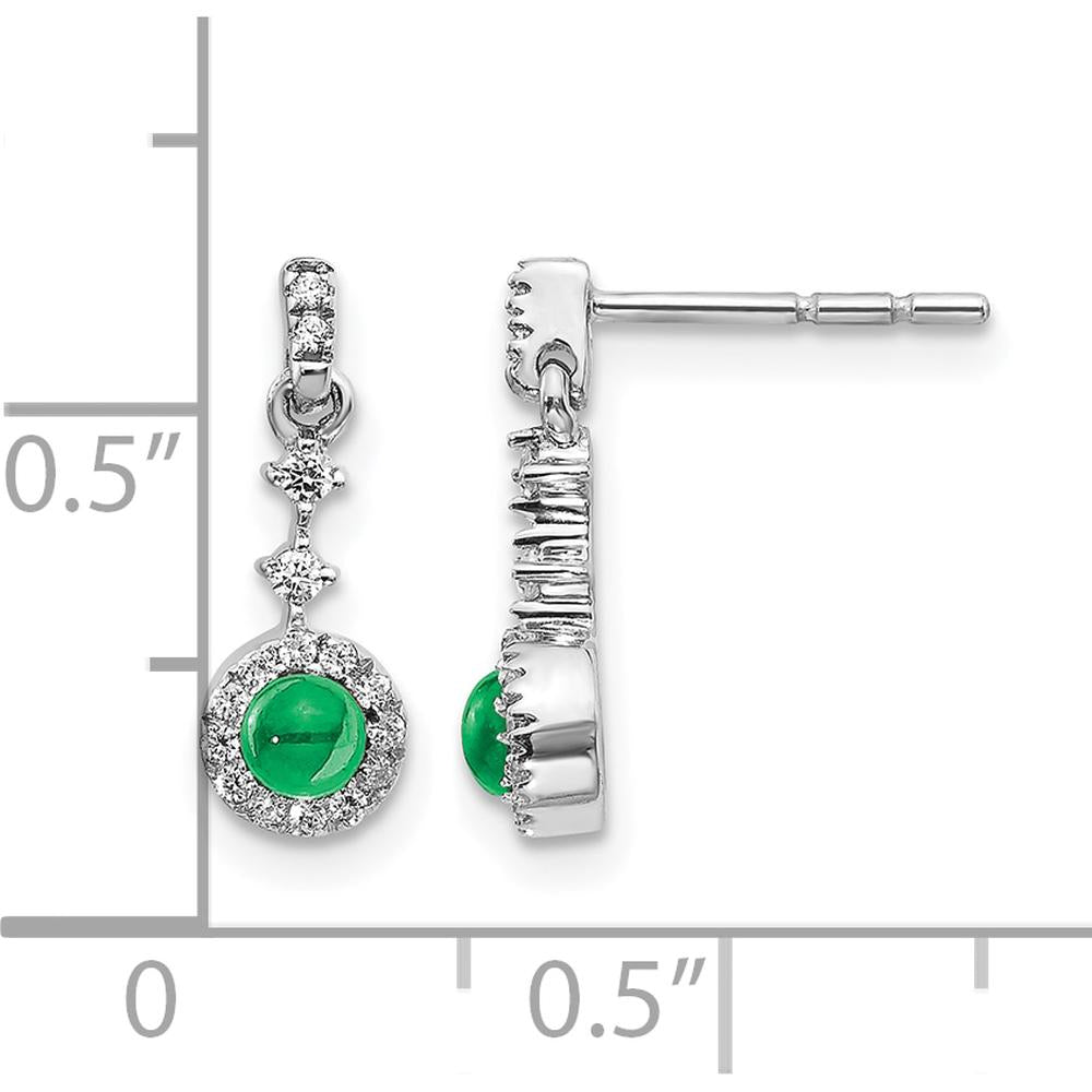 14K White Gold Diamond and Cabochon Emerald Drop Earrings - 0.46 Carats Total Emerald Weight, 0.04 Carats Total Diamond Weight by Monteluci Fine Jewelry