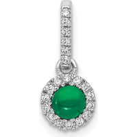 14K White Gold Diamond and Cabochon Emerald Halo Pendant - 0.47 Carat Emerald & 0.09 Carat Total Diamond Weight by Monteluci Fine Jewelry