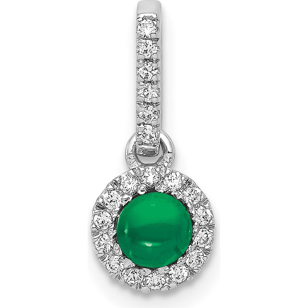 14K White Gold Diamond and Cabochon Emerald Halo Pendant - 0.47 Carat Emerald & 0.09 Carat Total Diamond Weight by Monteluci Fine Jewelry