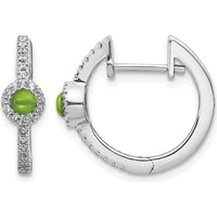 14K White Gold Diamond and Cabochon Peridot Huggie Earrings - 0.225 Carats Total Peridot Weight by Monteluci Fine Jewelry