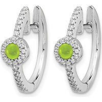 14K White Gold Diamond and Cabochon Peridot Huggie Earrings - 0.225 Carats Total Peridot Weight by Monteluci Fine Jewelry
